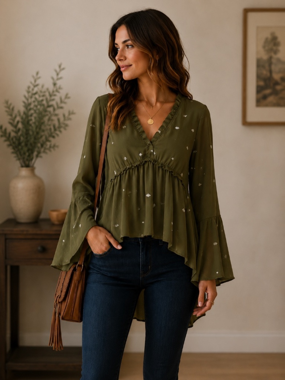 Elegant Olive Green Women's Top